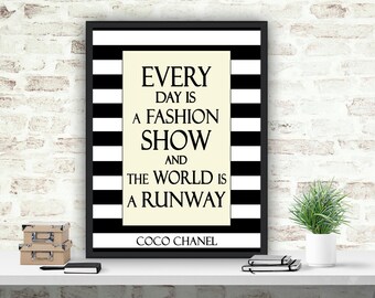 Coco Chanel Printable Quote, Chanel Art Print, Black and White Coco Chanel Decor, Girls Room Decor, Fashion Instant Download Wall Art Print