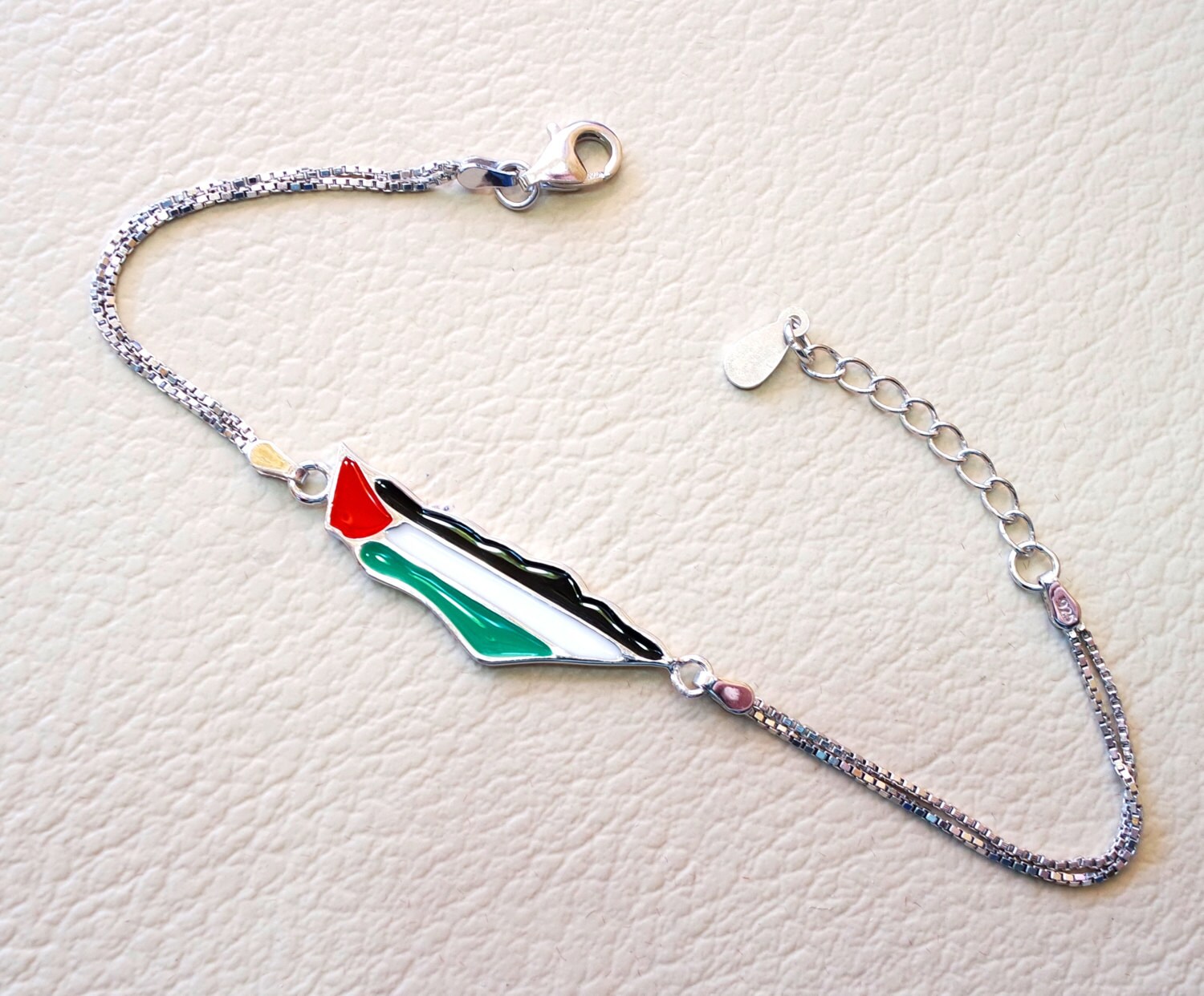 Palestine map & flag bracelet sterling silver 925 k fit all