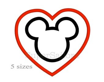 Mous with heart applique, Valentine Mickey applique design, Mickey applique design, Valentines Day applique