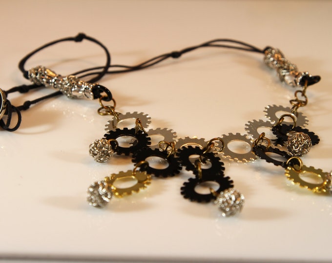 Steampunk gear bib necklace