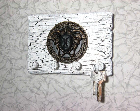 Black bronze versace medusa key holder white crack plaque key