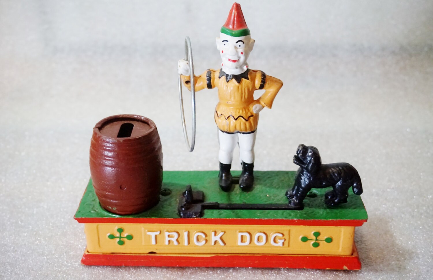 Trick Dog vintage mechanical cast iron coin bank Repro from