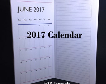 Midori Travelers Notebook Insert. 2017 Calendar. 40 cover color choices & 9 Traveler's Notebook Sizes
