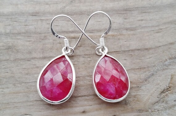 Ruby Earrings Silver Teardrop Earrings July Birthstone