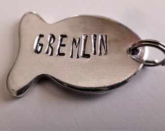 Cat Tag - Small Dog Tag - Fish Pet ID Tag - Hand Stamped Pet Name Tag - Unique Cat Tag - Fish Name Tag - Pet Collar Tag