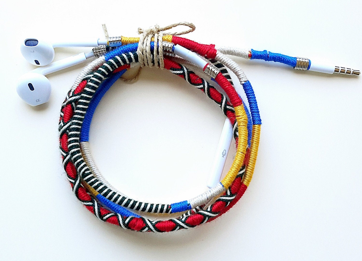 Wrapped Colorful Earbuds with mic Handwrapped Multicolor