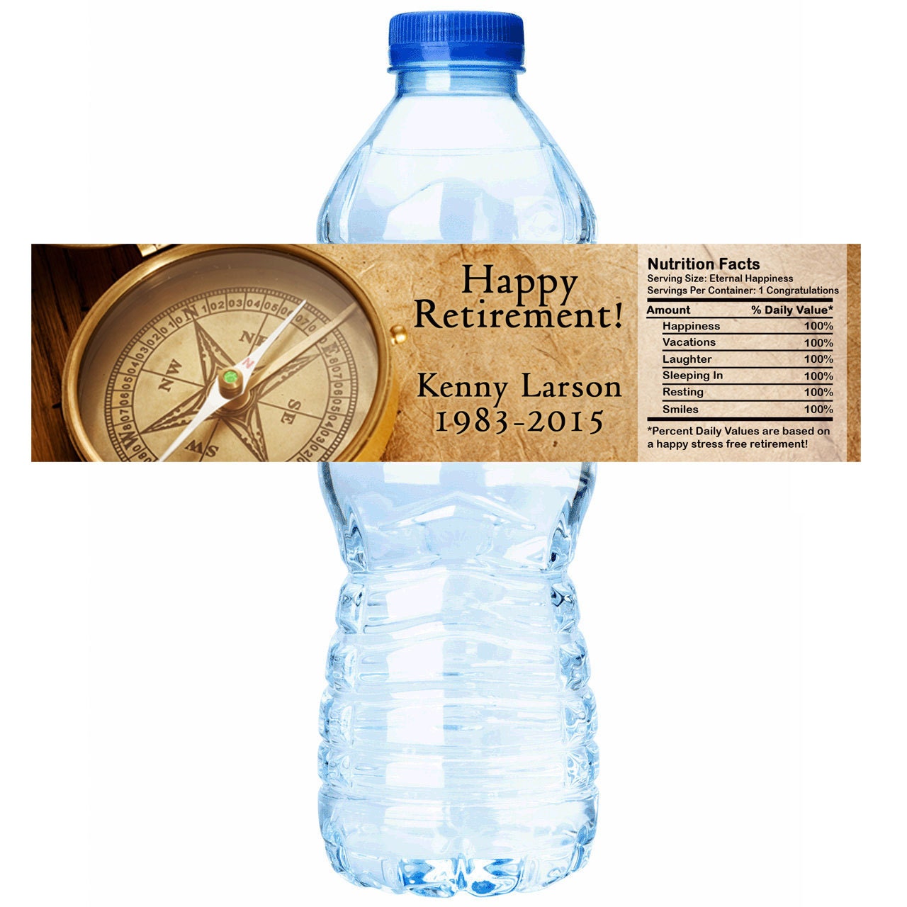 Personalized Compass Retirement Water Bottle Labels Select