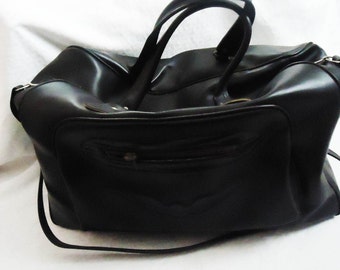 Vintage Black Leather luggage Bag,Old Travel Bag,Big Leather Bag, Bag for Holidays, Retro Big Leather Bag, Perfect Gift, Unique Leather Bag