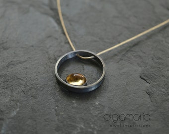 Circle Jewelry Citrine Pendant November Birthstone Bijoux Silver Necklace Contemporary Jewelry Minimal Necklace Women Gift Made in Greece