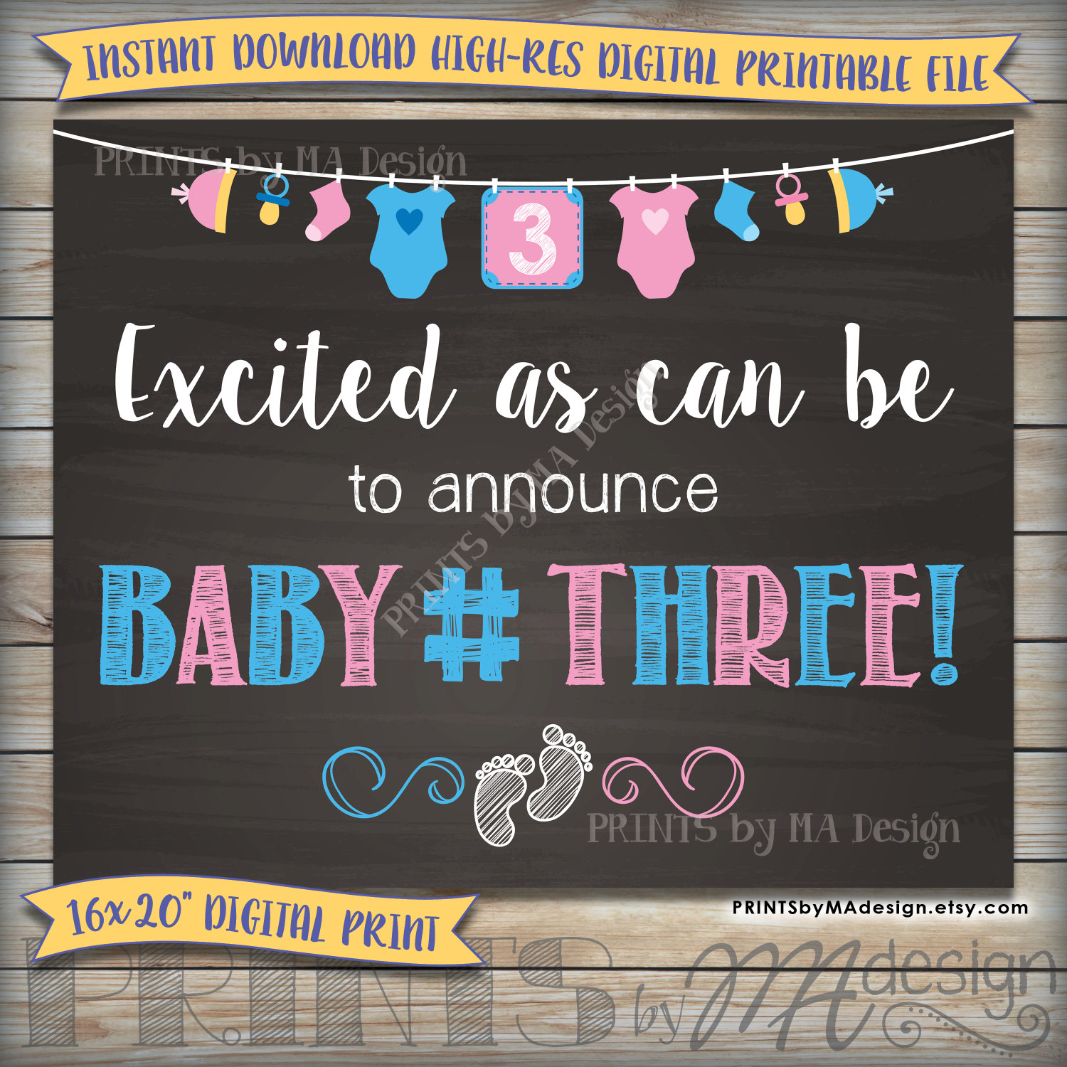 Baby Number 3 Announcement Photo Prop By PRINTSbyMAdesign On Etsy