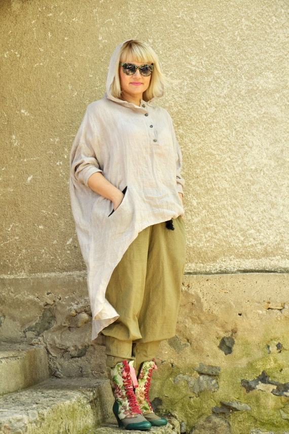 Beige 100% linen organic tunic/Hooded by Gabygaclothes on Etsy