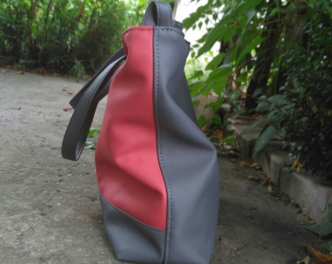 Grey tote bag, Large Crossbody, Vegan Pink ang Grey bag, Handbag Woman, Shoulder Bag