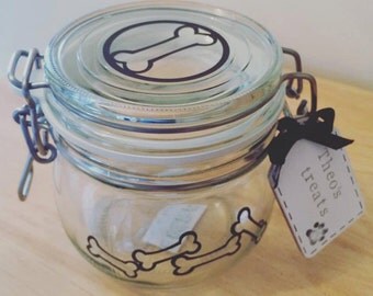 dog treat jar, personalised dog treat jar, personalized dog treat jar, glass jar, dog gifts, personalised jar, personalized jar