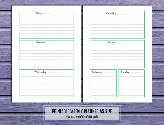 printable weekly planner a5 weekly schedule life by nicekoala
