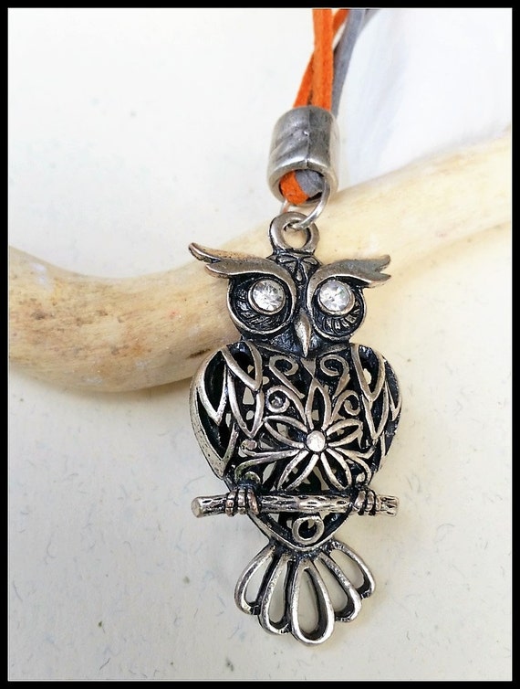 Leather Owl Necklace, Metal Owl Pendant, Owl Leather Jewelry, Owl Statement Pendant, Owl Accessories, Funky Owl Pendant