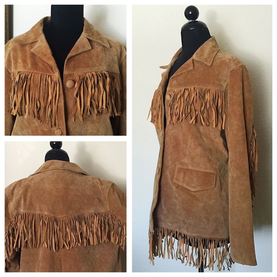 Vintage Light Brown Suede Fringe Leather Jacket Southwestern