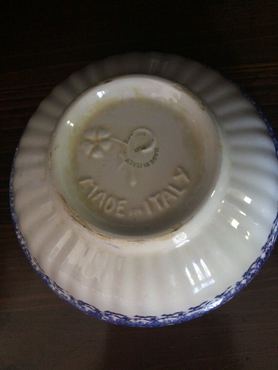 Vintage Blue & White Spongeware Bowl Made in Italy