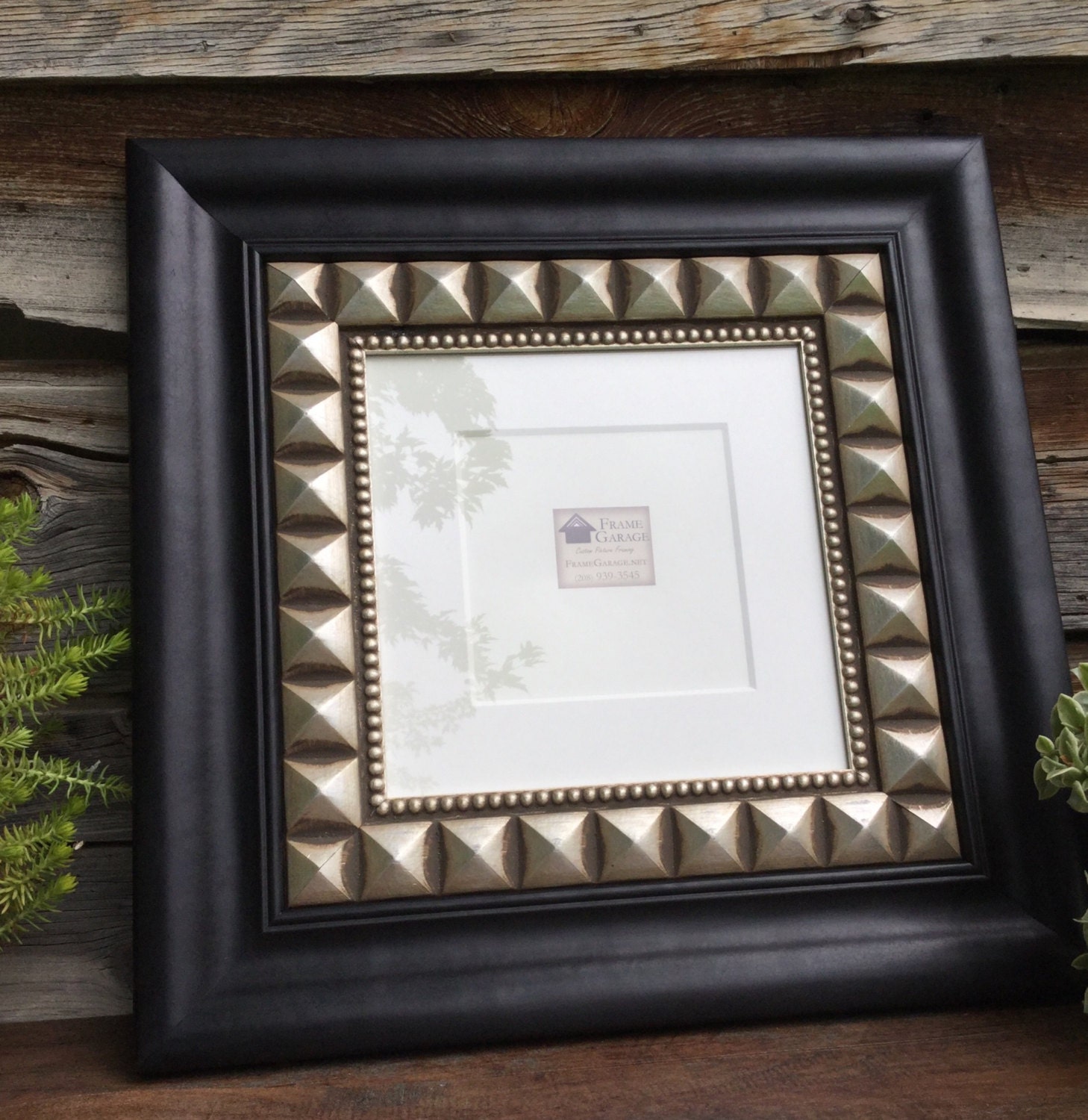 Black and Silver Square Frame with Mat 10 x 10 or 6 x 6