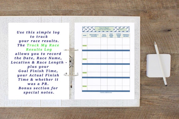 Printable Cing Journal | printable race results log running journal track my race Printable Cing Journal | printable race results log running journal track my race