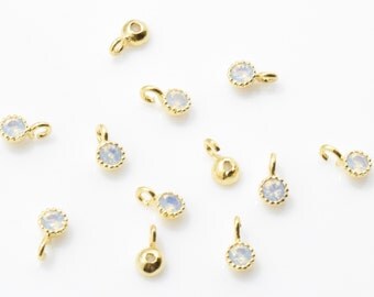 Tiny White Opal Pendant . White Opal Charm . Gemstone Pendant . Wedding Jewelry . 16K Polished Gold Plated over Brass - 2pcs / IA0018-PGWHO
