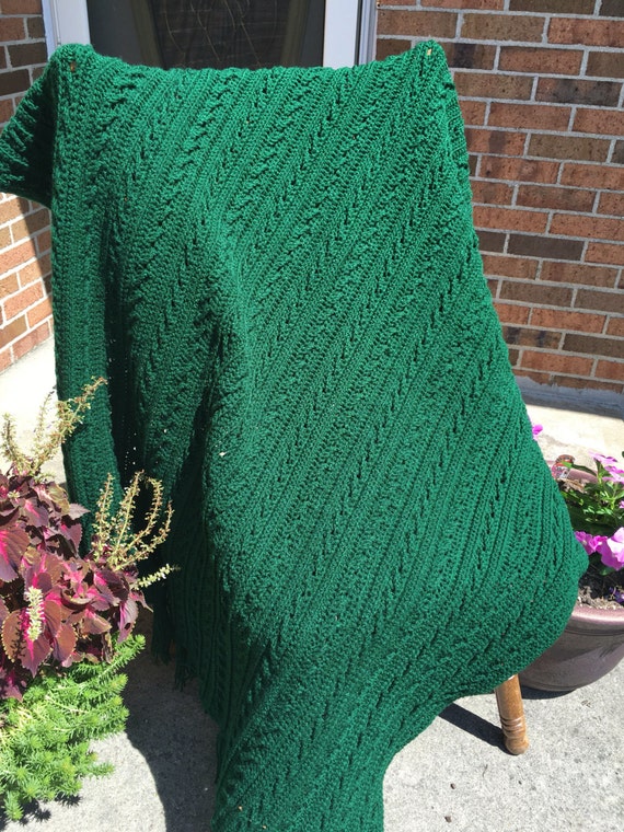 Hunter Green Crocheted Afghan