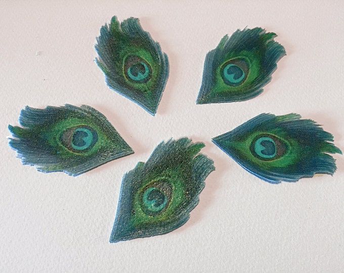 Edible Cake Decorations - Peacock Feathers, Double-Sided Wafer Paper Toppers for Cakes, Cupcakes or Cookies, Wedding Cake Decorations