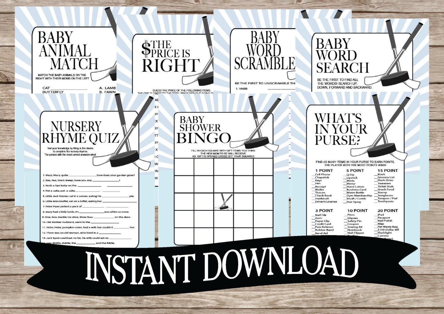 HOCKEY Baby Shower Game Pack Instant Download 7 Shower Games