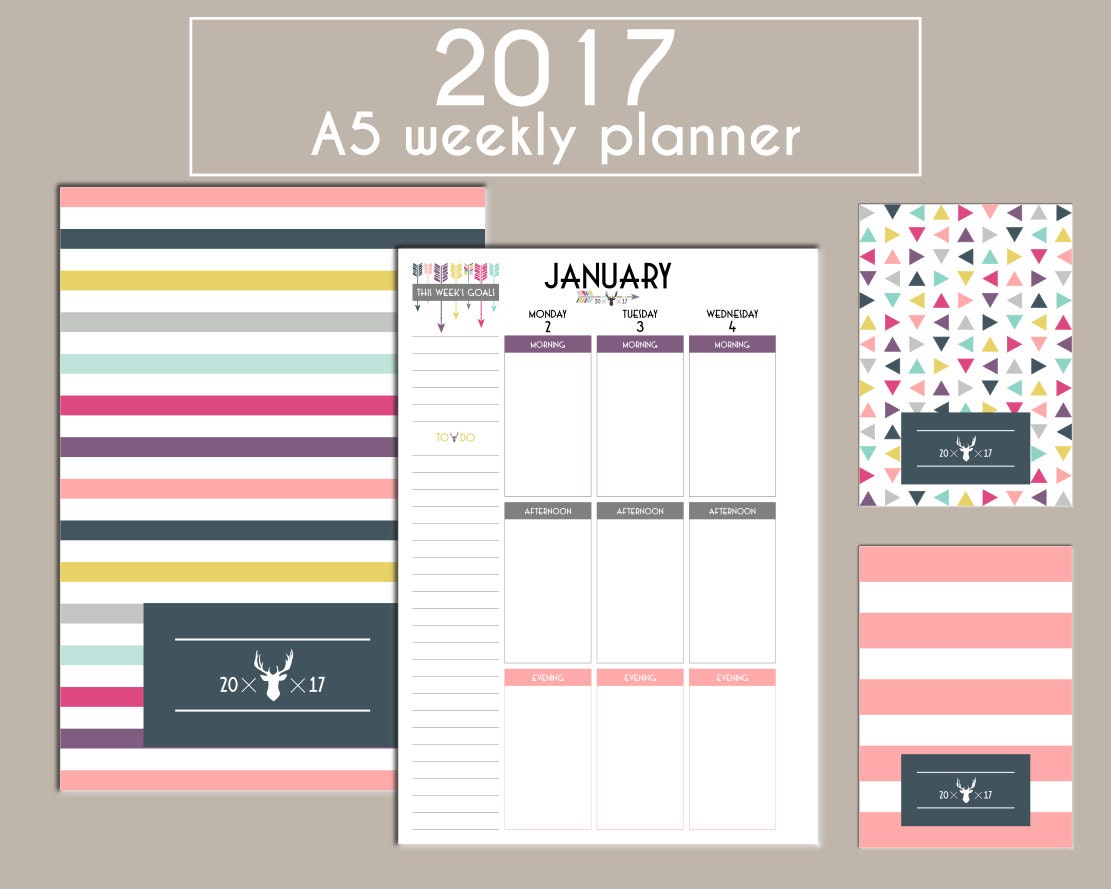 a5 2017 printable weekly planner week on two pages filofax