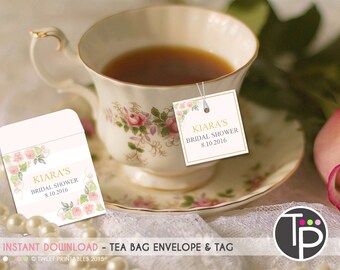 TEABAG ENVELOPE, Instant Download, High Tea Party Favor, Teabag tags, Floral Teabag tags, Tea Bag Tags, Edit text with Adobe Reader