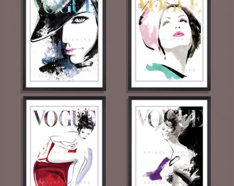 Fashion Illustration, fashion art print, Fashion poster, Vogue poster, Vogue print, Vogue magazine, fashion wall art, Set of 4 prints, 3265
