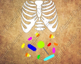 Candy Tummy Skeleton SVG PNG DXF Eps Fcm Cut File Printable Clipart Kids Skeleton with Candy Silhouette Cricut Scan N Cut