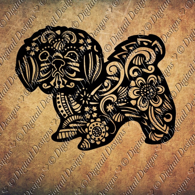 Download Zentangle Shih Tzu SVG dxf fcm eps ai png cut file for