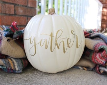 Hand Painted Decorative white Pumpkin - Personalized Painted Pumpkin - Hand lettered Pumpkin - Custom Pumpkin - Thanksgiving decor