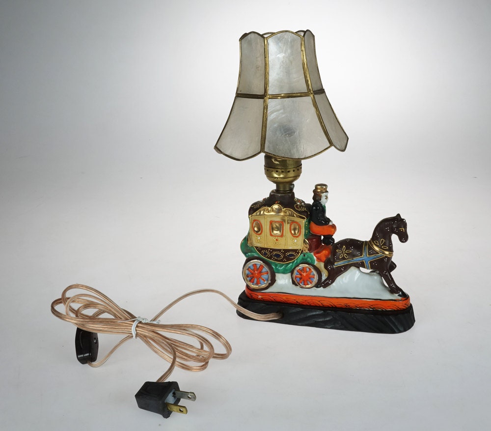 Vintage TABLE lamp HORSE LAMP Horse Drawn CARRIAGe lamp