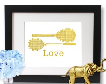 Tennis Racket, Gold Foil Print, Tennis Gift, Sports Decor, tennis art, tennis print