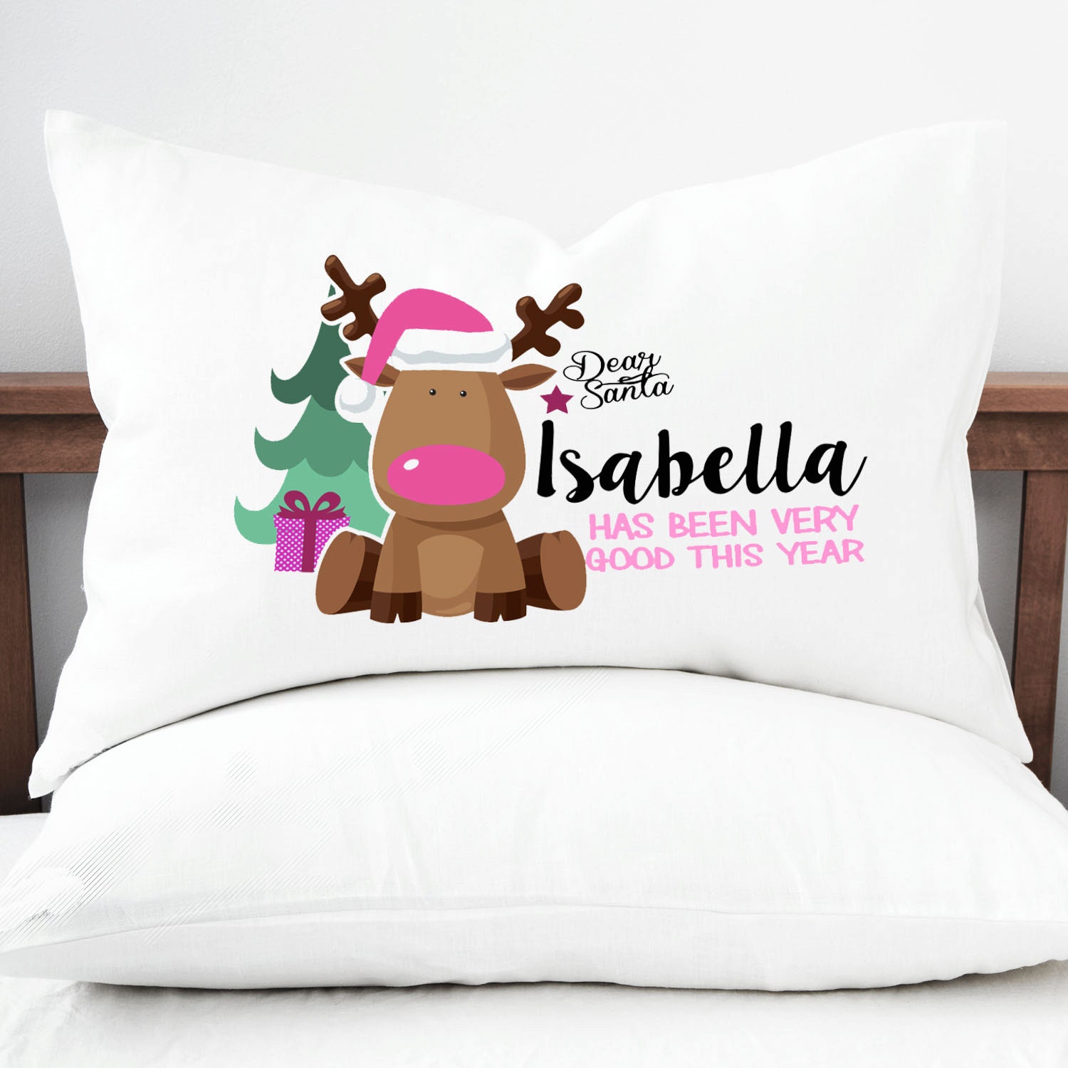 Personalised christmas pillow case gift. Custom christmas eve