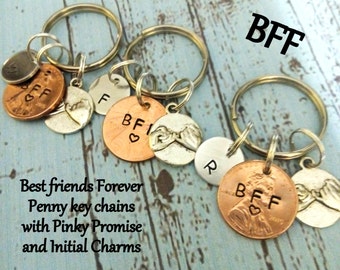 Personalized Best Friends Key Chains,Set of 3 Keychains,Pinky Promise Keychains,BFF Keychains,Best Friend Gift,BFF Gift,Best Friend Keychain