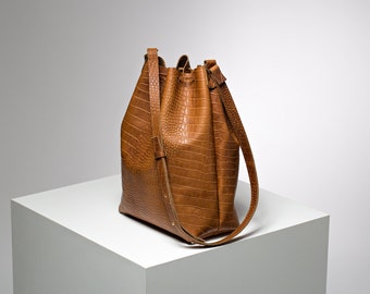 Leather bucket bag, Brown genuine leather bag, Shoulder bag, Leather cross body, Gift for her