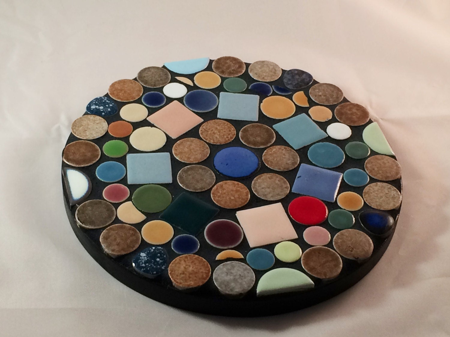 Round Mosaic Trivet Handmade Wooden Trivet Hostess Gift