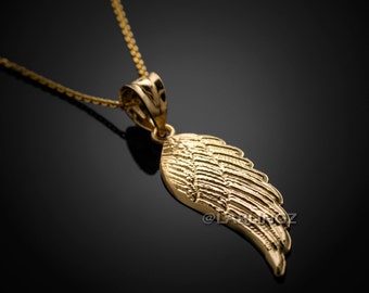 14K Gold Angel Wing Pendant Necklace (yellow, white, rose gold)
