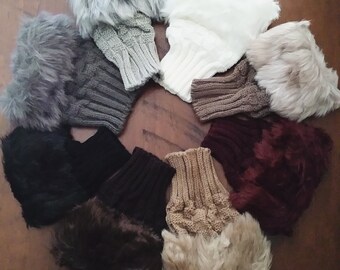 Knitted Faux Fur Fingerless Gloves