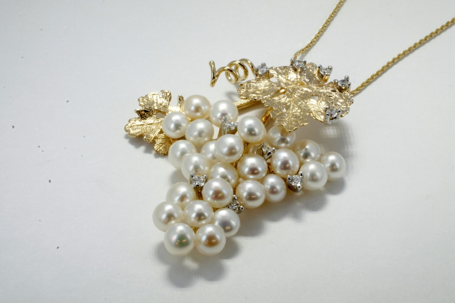 Grape Jewelry Grape Cluster Necklace Two Leaf 14kt Gold