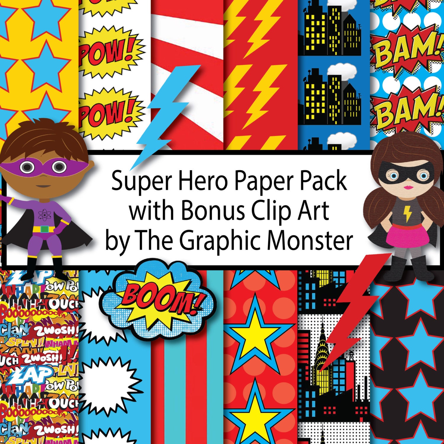 Super Hero Digital Paper Super Hero Paper Instant Download