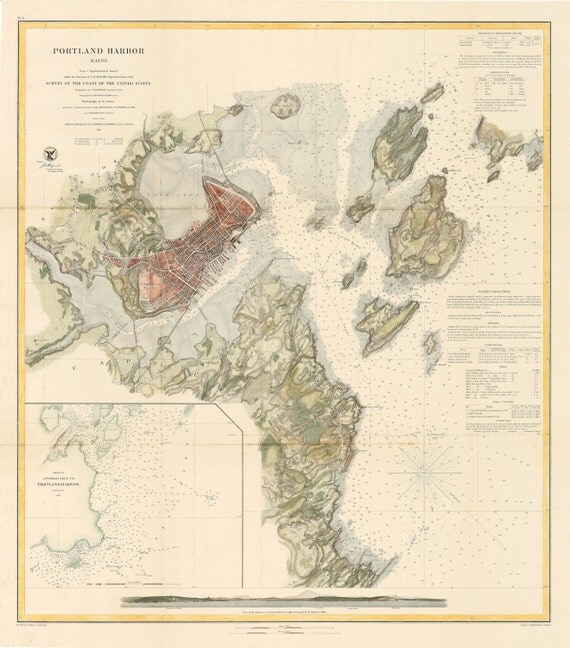 Portland Harbor Nautical Chart 1863 by on Etsy