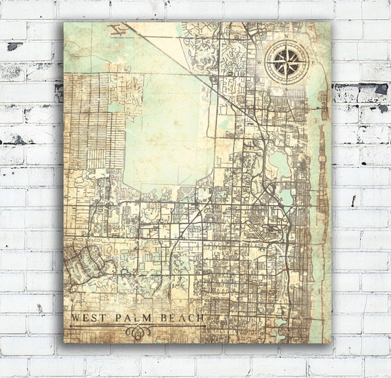 WEST PALM Beach Canvas Print Florida FL Vintage map West Palm