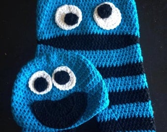 Crochet Cookie Monster Inspired Pants Hat Outfit, Cookie Monster, Cookie Monster Costume, Baby Gift, Elmo, Picture Outfit, baby boy, Newborn