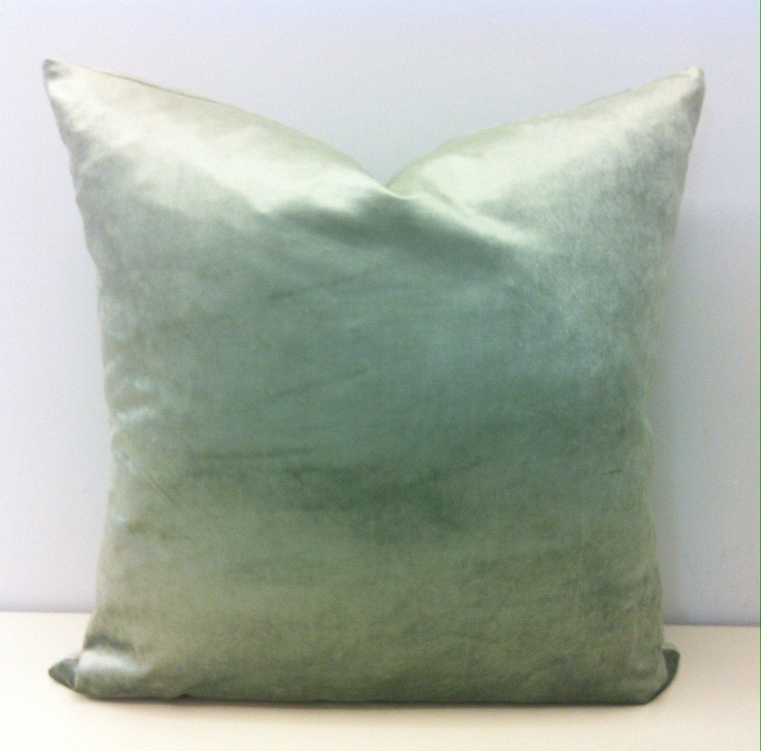 Light Green Velvet Pillow Cover Mineral Green by artdecopillow