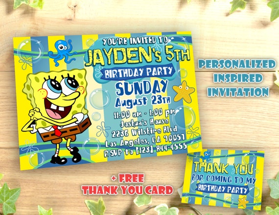 SpongeBob Invitation Personalized Printable Birthday Party