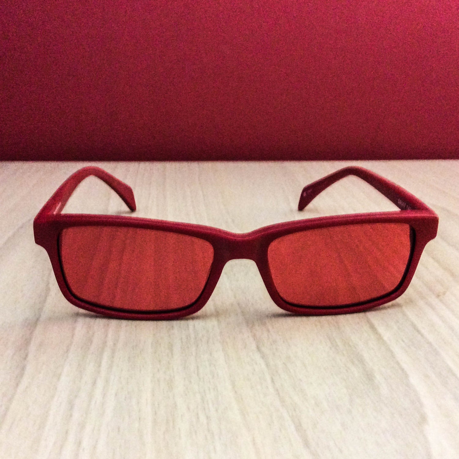 MV08R4 Matte Red moodvision eyeglasses with custom tinted