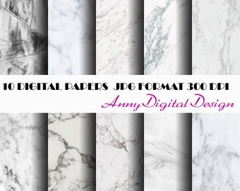 Marble digital paper in white color with various marble pattern, marble backgrounds and marble texture